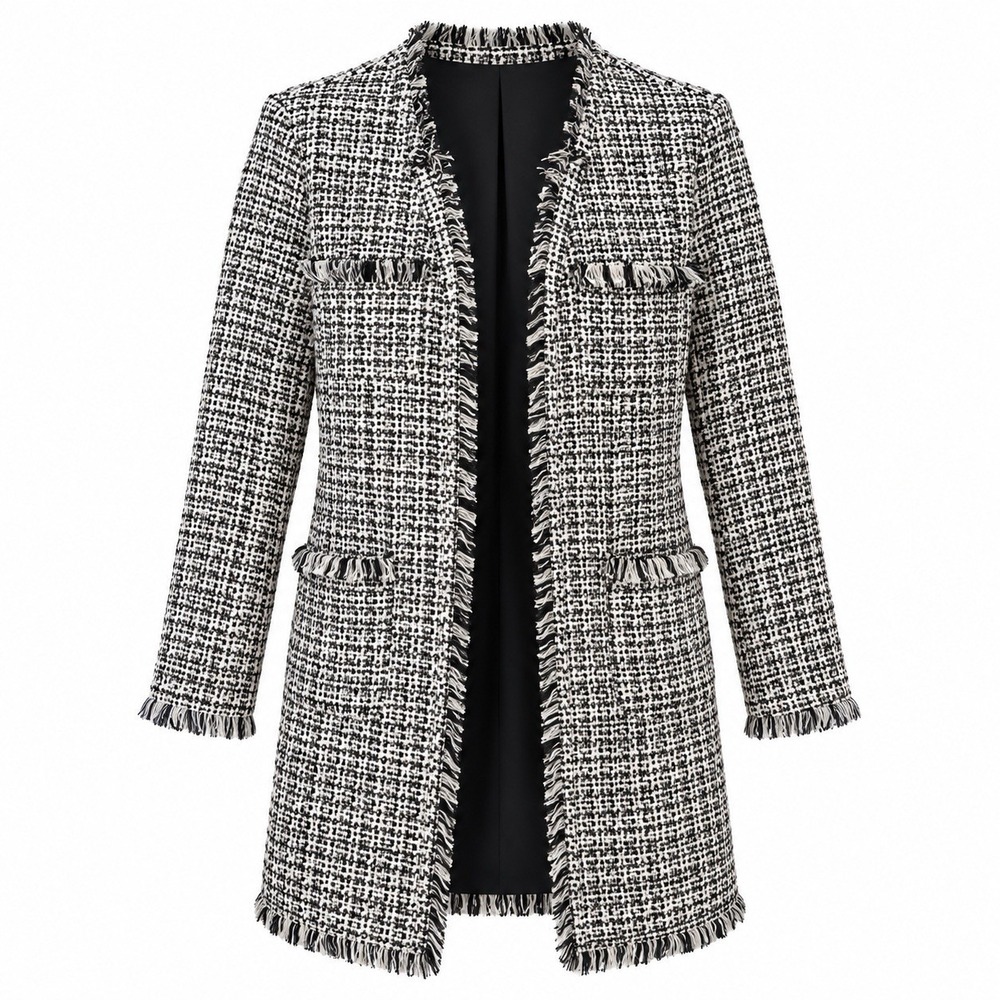 Laundry by Shelli Segal Womens Small Black Tweed Knit Open Cardigan Jacket